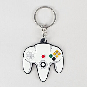 Nintendo 64 Controller Rubber Keychain & Metal Keyring Fun Retro Bag Clip Charm